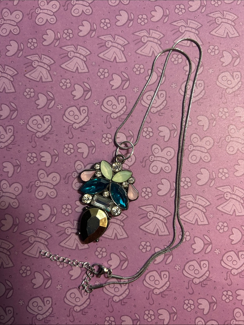 Crystal Pendant Necklace with Pink, Blue & Green Accents